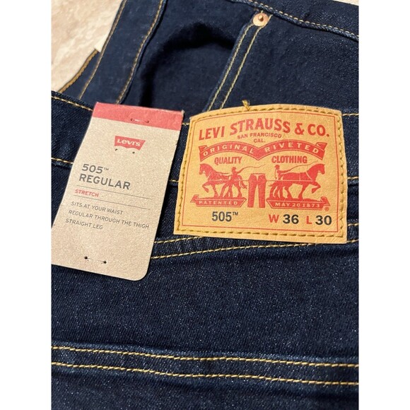 Levi's Other - Levis Jeans Mens 36x30 505 Blue Dark Wash Blue Straight Leg Regular Fit STRETCH